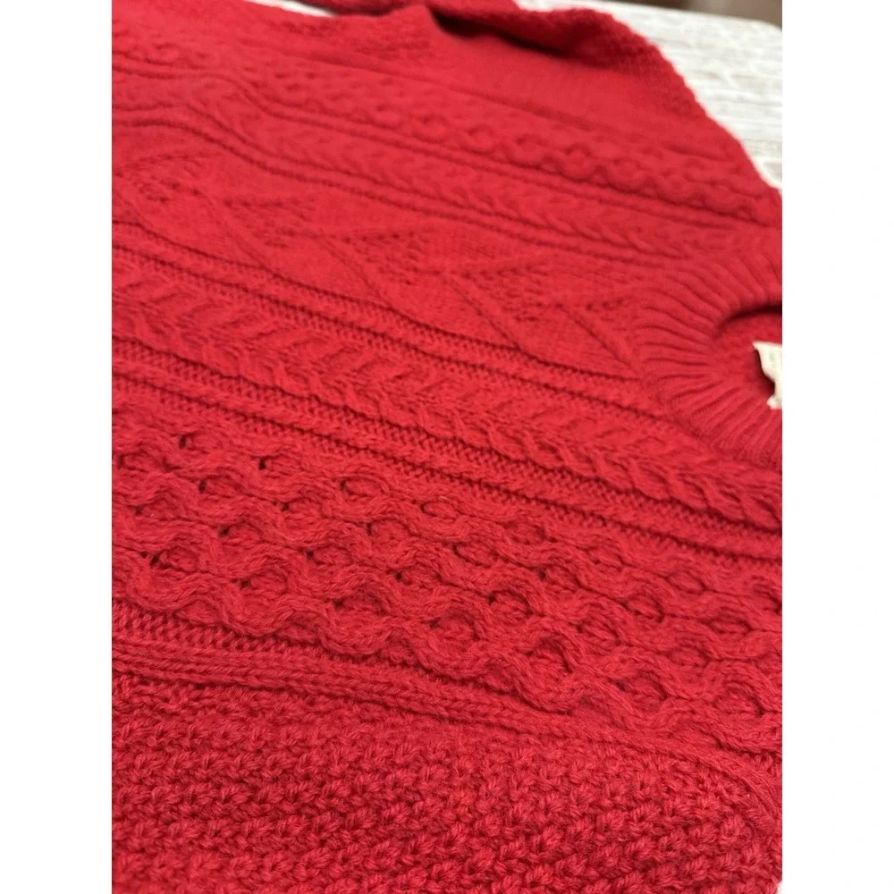 Vtg Lord Jeff Cable Knit‎ Crewneck Large Sweater Red British Worsted Wool USA